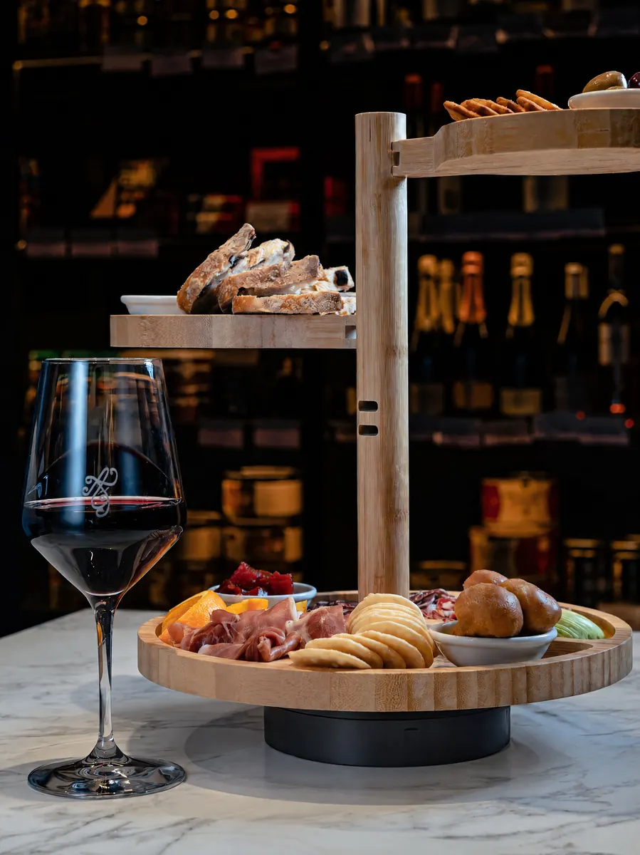 Red wine and a grazing stand at Almost French Epicure, Melbourne