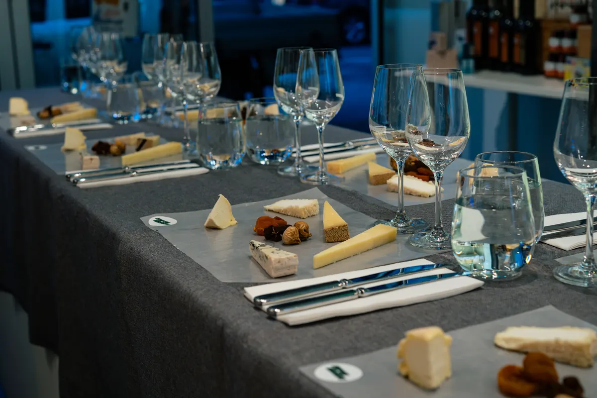 The tasting table set for the Cheese and Wine Tasting at Supercheese, Richmond